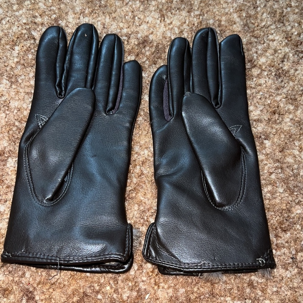 Vintage brown vinyl rabbit fur lined gloves